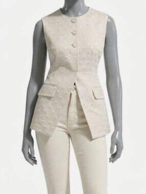 Veronica Beard Women's Ivory Metallic Embroidered Lois Vest Jacket Size 8